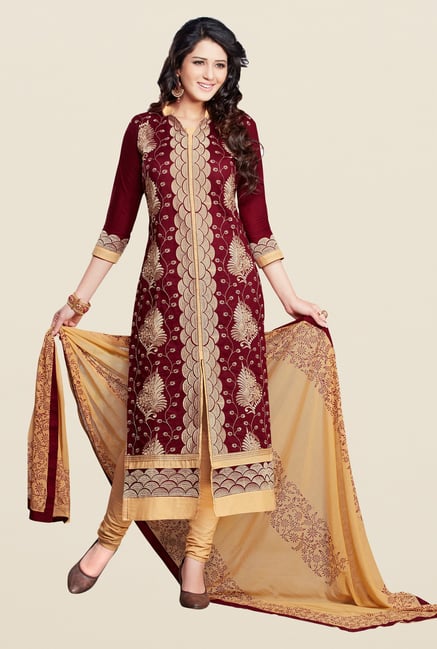 Salwar Studio Brown & Beige Karachi Cotton Dress Material Salwar Studio Brown & Beige Karachi Cotton Dress Material