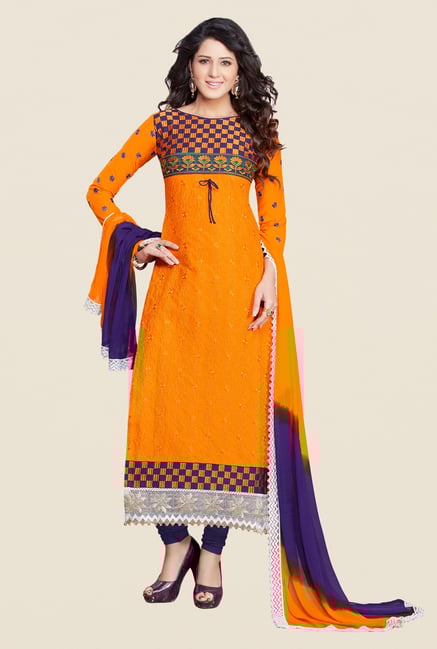 Salwar Studio Orange & Violet Karachi Dress Material Salwar Studio Orange & Violet Karachi Dress Material