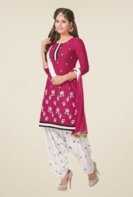 Salwar Studio Pink & White Dress Material Salwar Studio Pink & White Dress Material