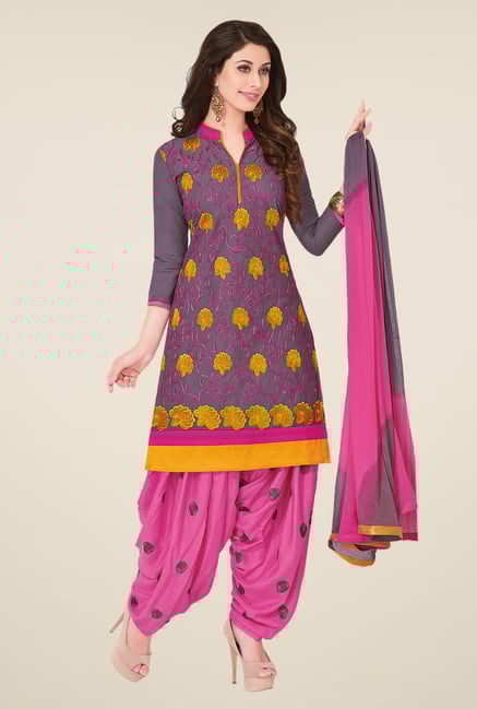 Salwar Studio Grey & Pink Cotton Dress Material Salwar Studio Grey & Pink Cotton Dress Material