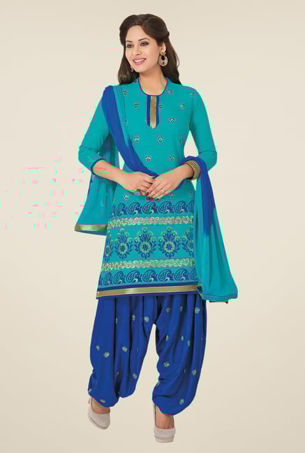 Salwar Studio Mint Blue & Royal Blue Dress Material Salwar Studio Mint Blue & Royal Blue Dress Material