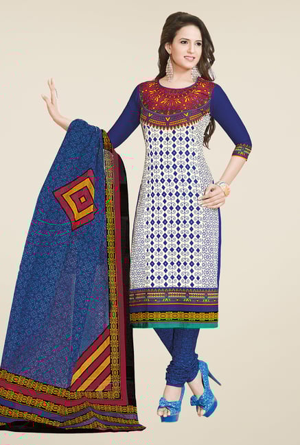 Salwar Studio Blue & White Cotton Dress Material Salwar Studio Blue & White Cotton Dress Material