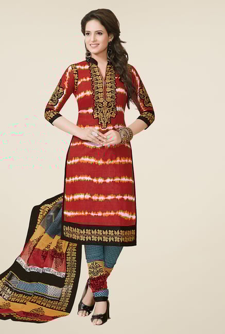 Salwar Studio Red & Grey Dress Material Salwar Studio Red & Grey Dress Material