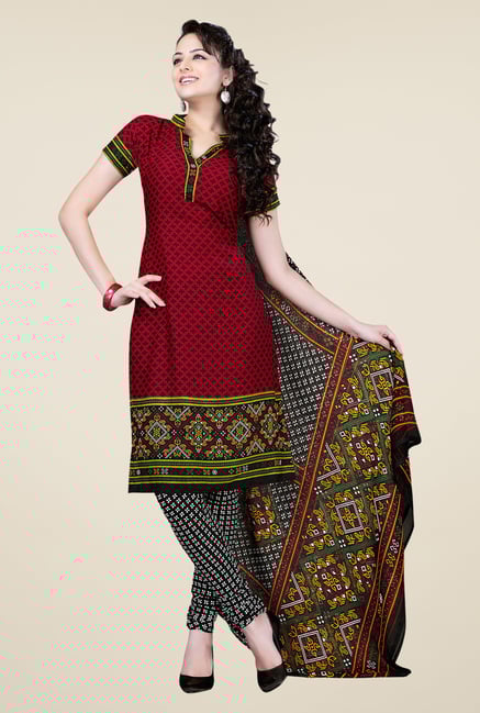 Salwar Studio Maroon & Black Synthetic Dress Material Salwar Studio Maroon & Black Synthetic Dress Material