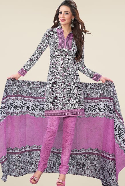 Salwar Studio Pastel Pink & White Printed Dress Material Salwar Studio Pastel Pink & White Printed Dress Material