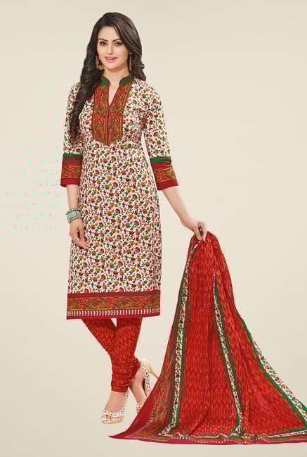 Salwar Studio Off White & Red Printed Dress Material Salwar Studio Off White & Red Printed Dress Material