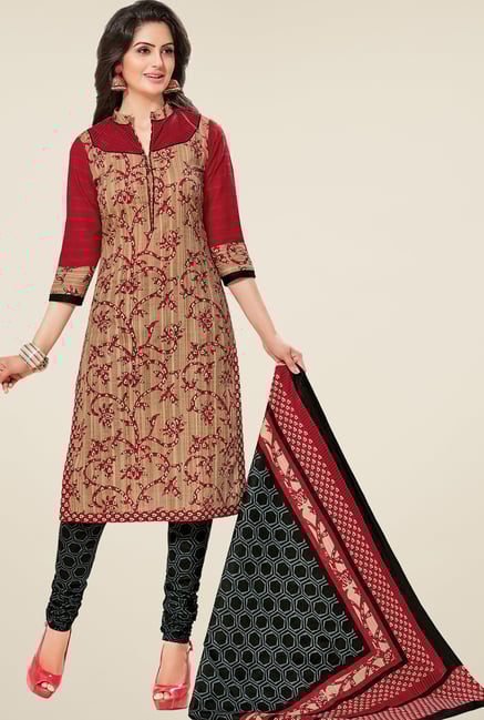 Salwar Studio Beige & Red Printed Dress Material Salwar Studio Beige & Red Printed Dress Material