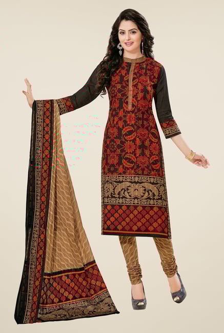 Salwar Studio Red & Beige Printed Dress Material Salwar Studio Red & Beige Printed Dress Material