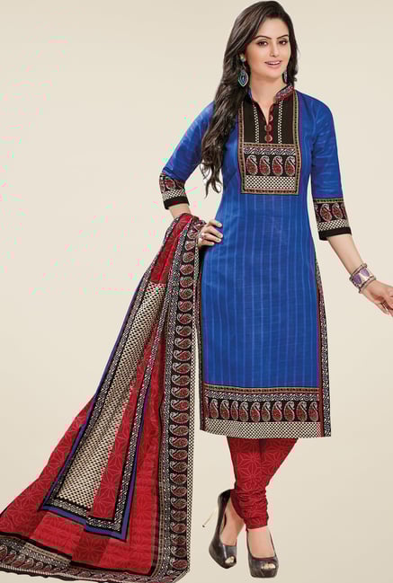 Salwar Studio Blue & Red Striped Dress Material Salwar Studio Blue & Red Striped Dress Material