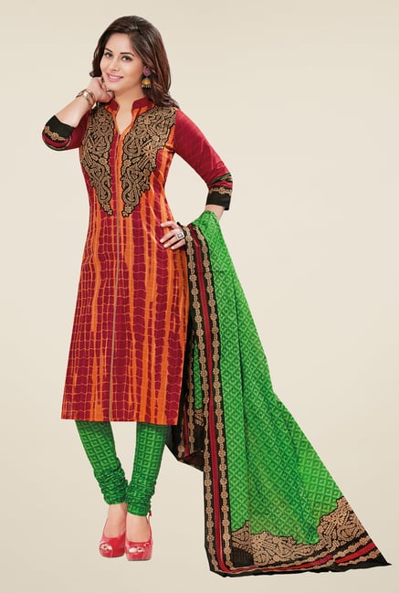 Salwar Studio Red & Green Printed Dress Material Salwar Studio Red & Green Printed Dress Material
