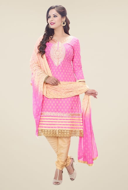 Salwar Studio Pink & Cream Embroidered Dress Material Salwar Studio Pink & Cream Embroidered Dress Material