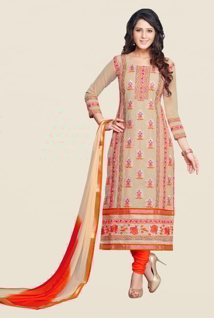 Salwar Studio Beige & Orange Karachi Dress Material Salwar Studio Beige & Orange Karachi Dress Material