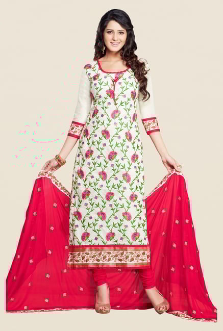 Salwar Studio White & Red Karachi Embroidered Dress Material Salwar Studio White & Red Karachi Embroidered Dress Material