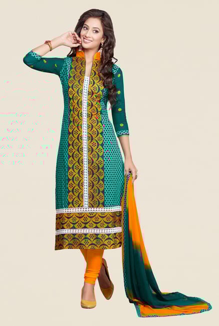 Salwar Studio Green & Orange Karachi Dress Material Salwar Studio Green & Orange Karachi Dress Material