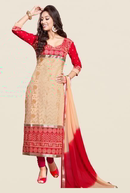 Salwar Studio Beige & Red Karachi Embroidered Dress Material Salwar Studio Beige & Red Karachi Embroidered Dress Material