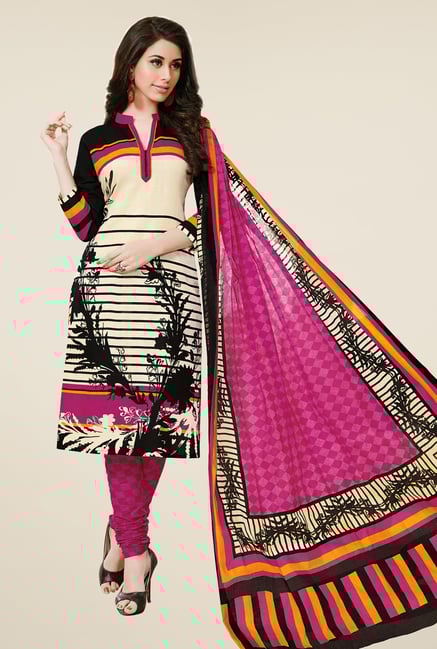 Salwar Studio Cream & Rani Dress Material Salwar Studio Cream & Rani Dress Material