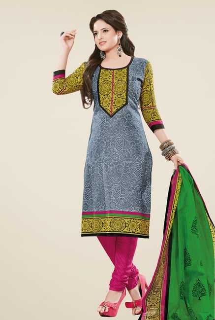 Salwar Studio Grey & Pink Dress Material Salwar Studio Grey & Pink Dress Material