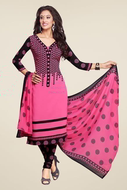 Salwar Studio Pink & Black Printed Dress Material Salwar Studio Pink & Black Printed Dress Material