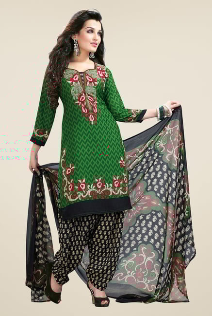 Salwar Studio Green & Black Printed Synthetic Dress Material Salwar Studio Green & Black Printed Synthetic Dress Material