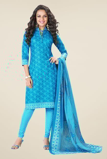 Salwar Studio Sky Blue Printed Dress Material Salwar Studio Sky Blue Printed Dress Material