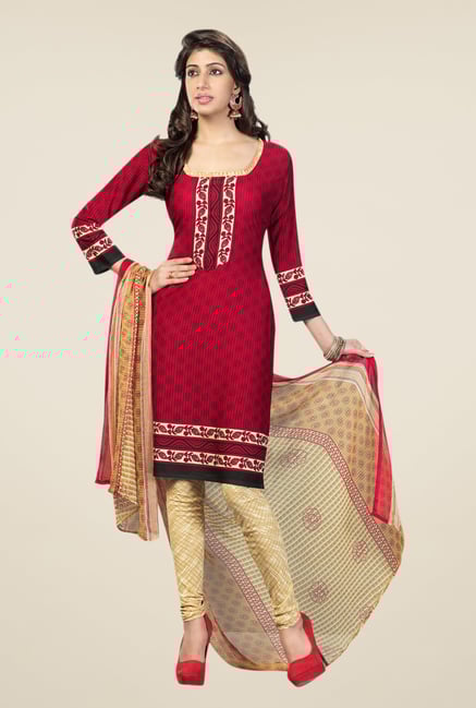 Salwar Studio Red & Beige Printed Free Size Dress Material Salwar Studio Red & Beige Printed Free Size Dress Material