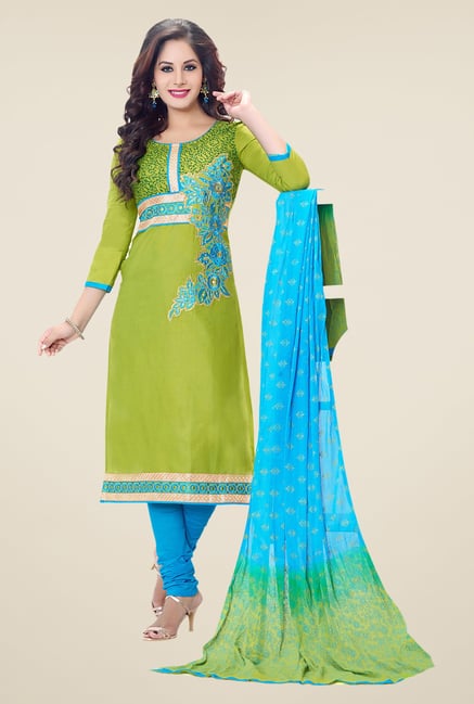 Salwar Studio Green & Blue Embroidered Dress Material Salwar Studio Green & Blue Embroidered Dress Material