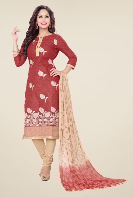 Salwar Studio Maroon & Beige Embroidered Dress Material Salwar Studio Maroon & Beige Embroidered Dress Material