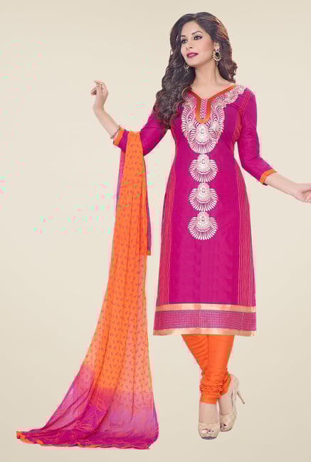 Salwar Studio Pink & Orange Embroidered Dress Material Salwar Studio Pink & Orange Embroidered Dress Material