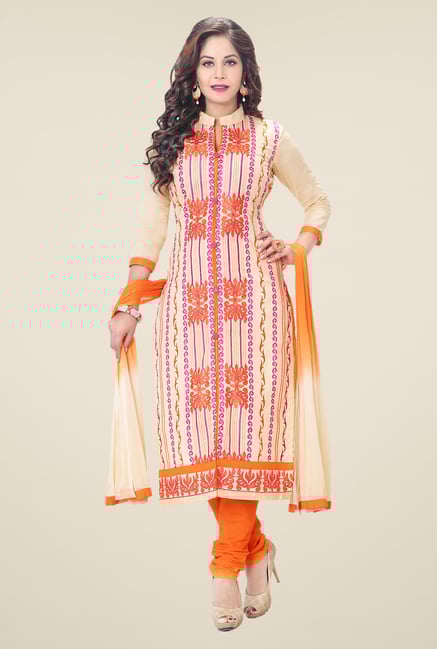 Salwar Studio Fawn & Orange Embroidered Dress Material Salwar Studio Fawn & Orange Embroidered Dress Material