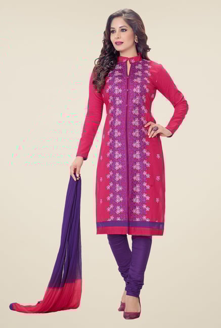 Salwar Studio Pink & Purple Embroidered Dress Material Salwar Studio Pink & Purple Embroidered Dress Material