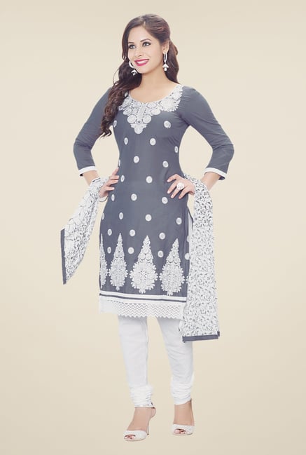 Salwar Studio Grey & White Embroidered Dress Material Salwar Studio Grey & White Embroidered Dress Material