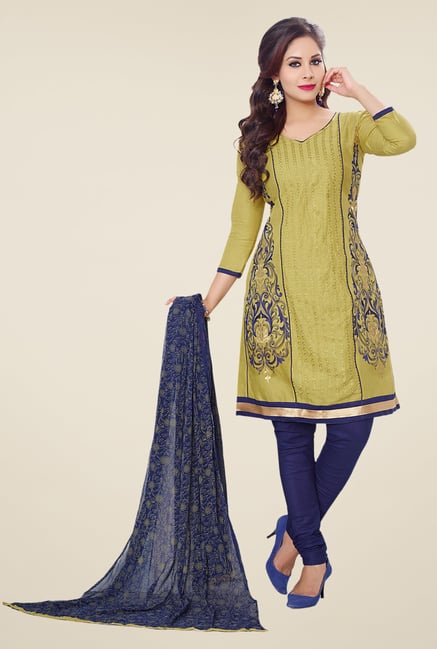 Salwar Studio Olive & Blue Embroidered Dress Material Salwar Studio Olive & Blue Embroidered Dress Material