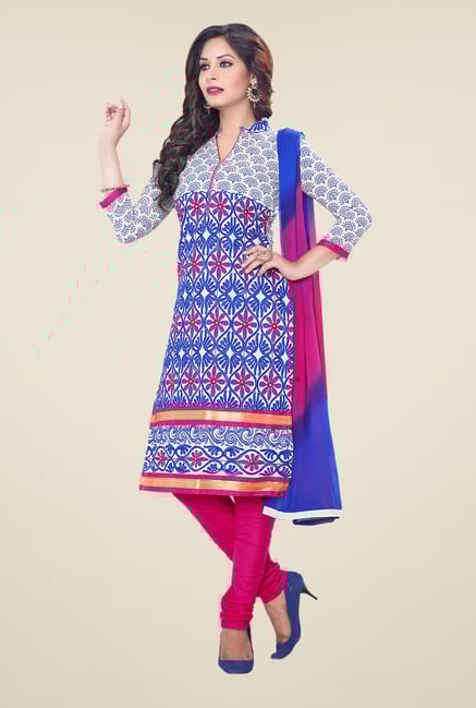 Salwar Studio Blue & Pink Embroidered Dress Material Salwar Studio Blue & Pink Embroidered Dress Material