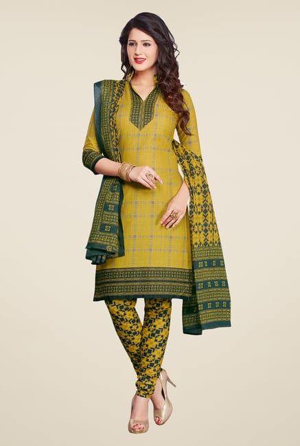 Salwar Studio Olive & Mehndi Printed Dress Material Salwar Studio Olive & Mehndi Printed Dress Material