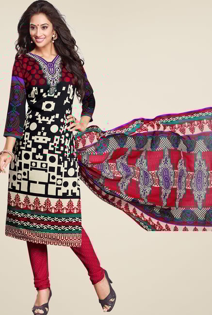 Salwar Studio Black & Red Printed Synthetic Dress Material Salwar Studio Black & Red Printed Synthetic Dress Material