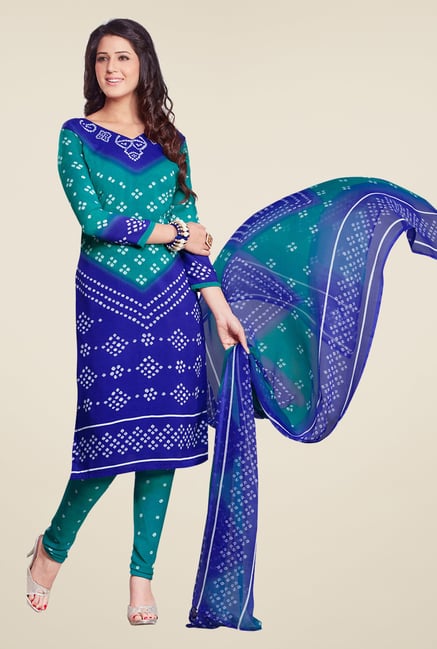 Salwar Studio Blue & Green Bandhani Printed Dress Material Salwar Studio Blue & Green Bandhani Printed Dress Material
