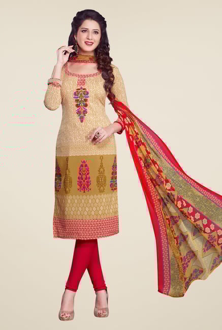 Salwar Studio Beige & Red Dress Material Salwar Studio Beige & Red Dress Material