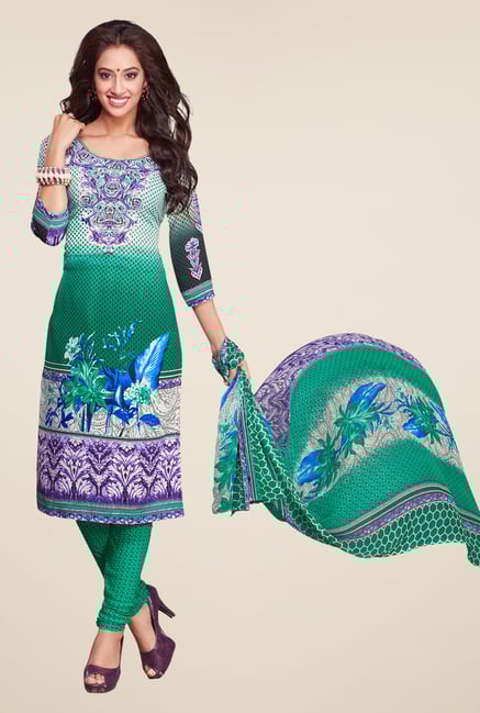 Salwar Studio Green & White Printed Dress Material Salwar Studio Green & White Printed Dress Material