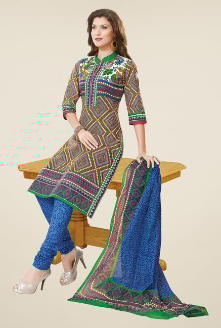 Salwar Studio Multicolor & Blue Dress Material Salwar Studio Multicolor & Blue Dress Material