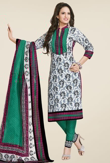 Salwar Studio White & Teal Dress Material Salwar Studio White & Teal Dress Material