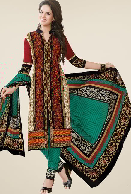 Salwar Studio Brown & Teal Dress Material Salwar Studio Brown & Teal Dress Material