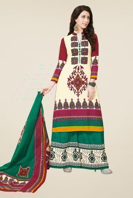 Salwar Studio Cream & Green Dress Material Salwar Studio Cream & Green Dress Material