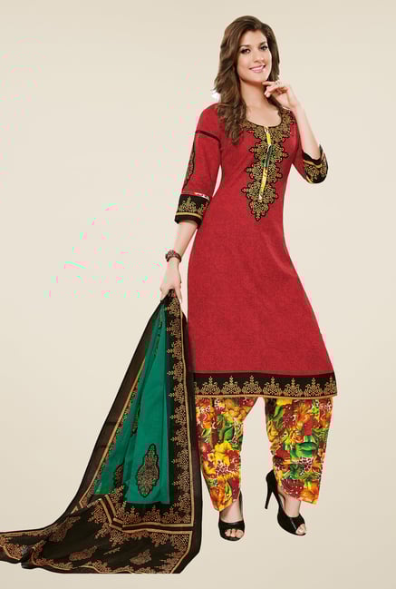 Salwar Studio Red & Multicolor Dress Material Salwar Studio Red & Multicolor Dress Material