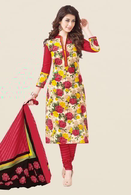 Salwar Studio Red & Yellow Floral Printed Dress Material Salwar Studio Red & Yellow Floral Printed Dress Material