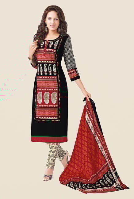 Salwar Studio Black & Red Cotton Dress Material Salwar Studio Black & Red Cotton Dress Material