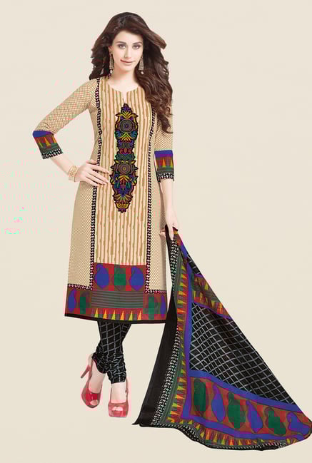 Salwar Studio Beige & Black Printed Dress Material Salwar Studio Beige & Black Printed Dress Material