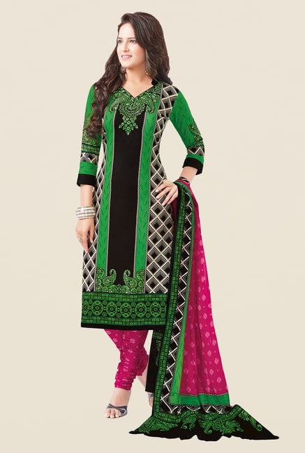Salwar Studio Green & Pink Printed Free Size Dress Material Salwar Studio Green & Pink Printed Free Size Dress Material