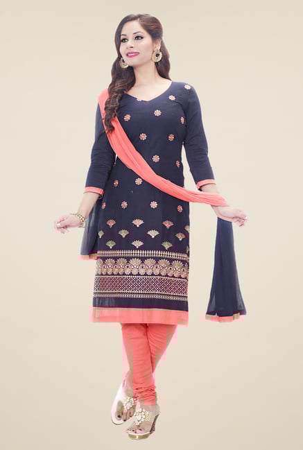 Salwar Studio Navy & Peach Embroidered Dress Material Salwar Studio Navy & Peach Embroidered Dress Material