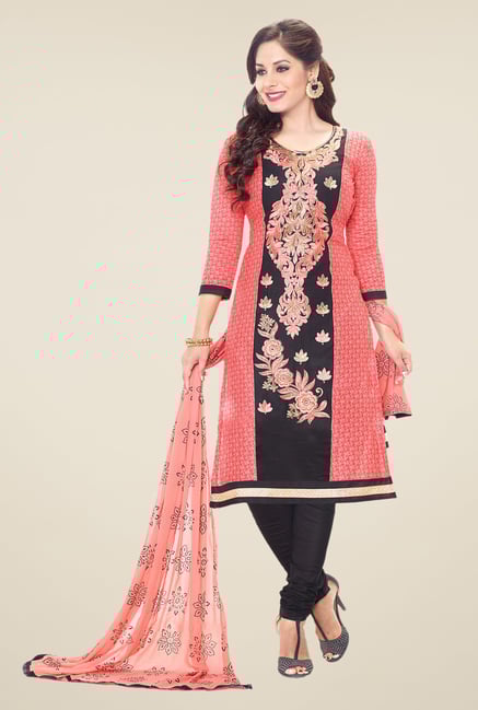 Salwar Studio Peach & Black Embroidered Dress Material Salwar Studio Peach & Black Embroidered Dress Material