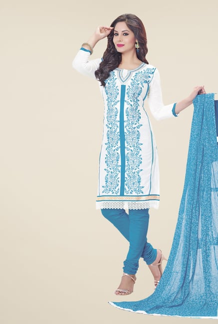 Salwar Studio White & Blue Embroidered Dress Material Salwar Studio White & Blue Embroidered Dress Material
